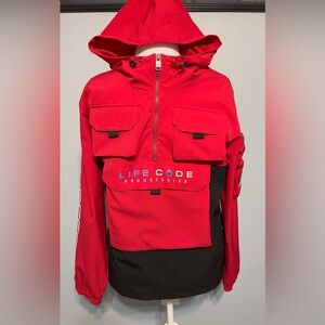 Life Code Progressive Jacket Red Hooded Full Zip Utility Pockets Gorpcore Medium